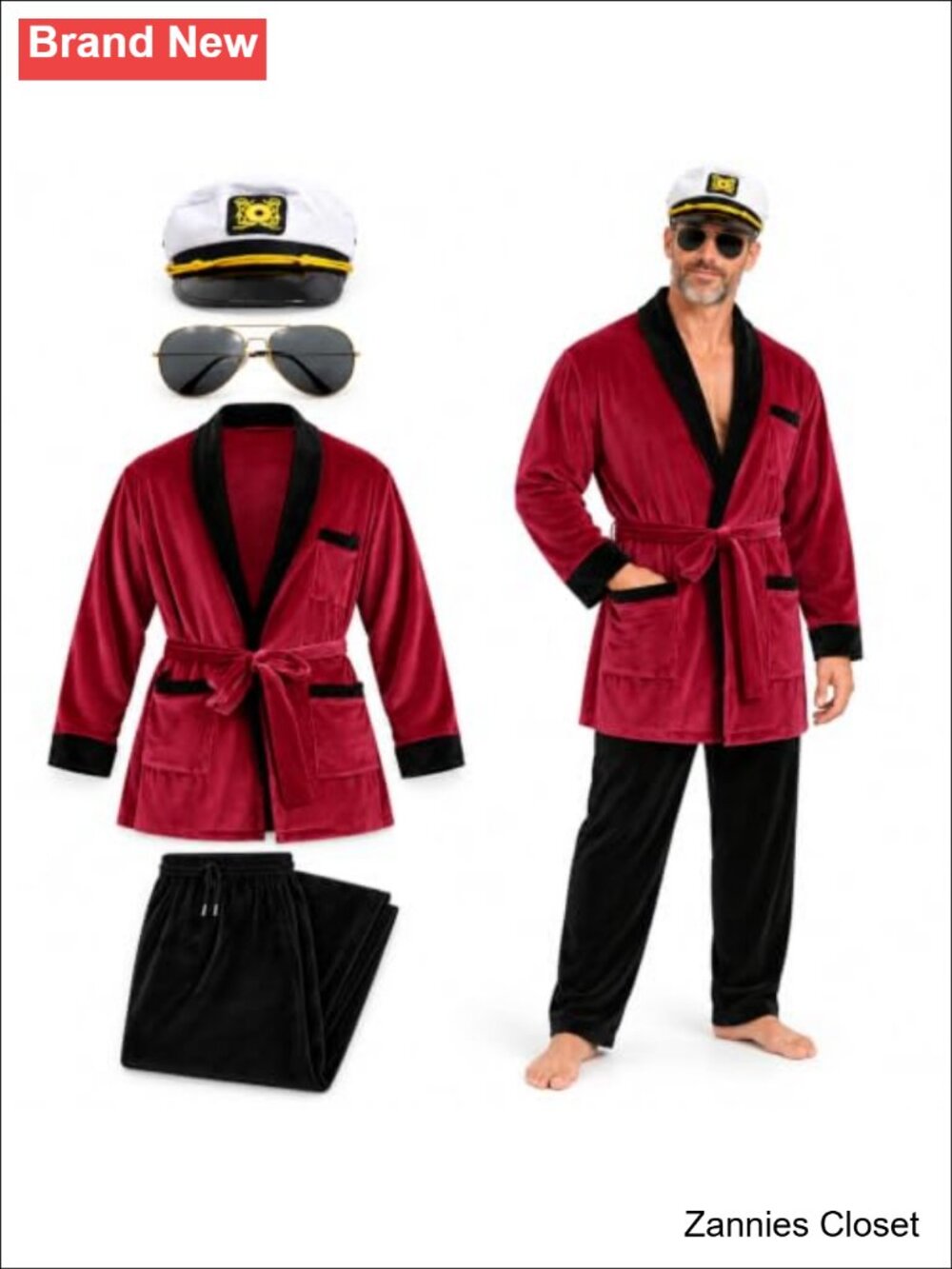 👻 Men's 4-Piece Costume Set Soft Brushed Pajama-Style Fabric Lounge Robe